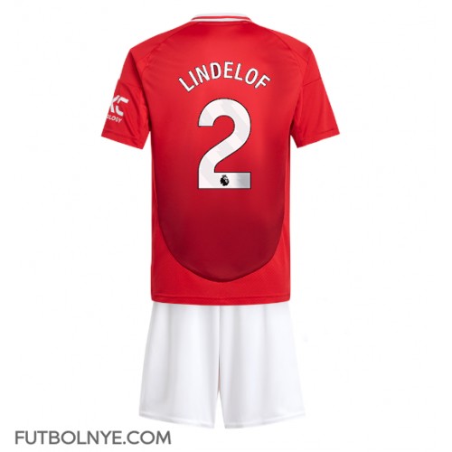 Camiseta Manchester United Victor Lindelof #2 Primera Equipación para niños 2024-25 manga corta (+ pantalones cortos)